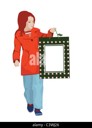 Young Girl holding Shopping bag Banque D'Images