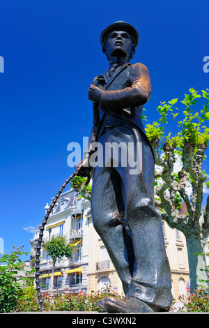 La statue de l'aumônier Charlie à Vevey, Suisse, prises d'un point de vue bas Banque D'Images