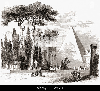 Le cimetière protestant et la Pyramide de Cestius, Rome, Italie à la fin du xixe siècle. Banque D'Images