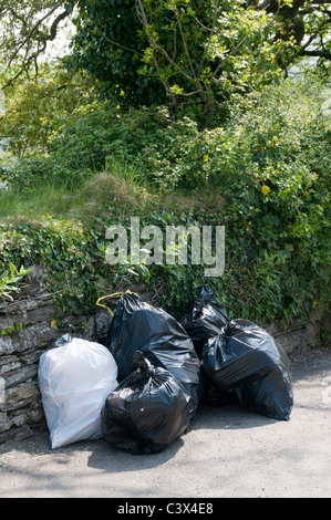 Rubblish Les sacs laissés à l'extérieur pour la collecte. Banque D'Images