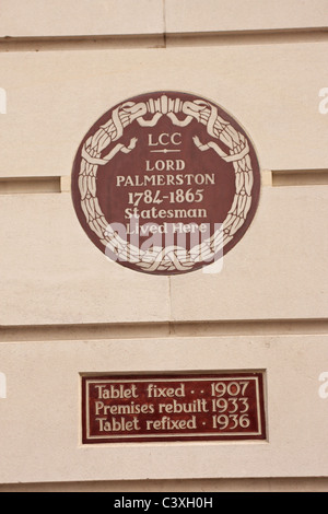 Lord Palmerston a vécu ici s'inscrire sur 5 Terrasse Carlton Carlton Gardens Westminster London UK Banque D'Images