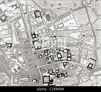 Carte d'Oxford, Oxfordshire, Angleterre, fin du 19th siècle Banque D'Images