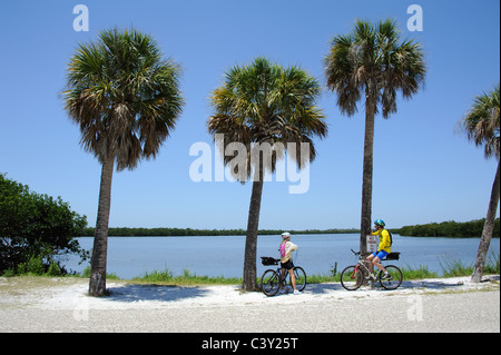 Les cyclistes dans le JN 'Ding' Darling National Wildlife Refuge sur Sanibel Island Florida USA Banque D'Images