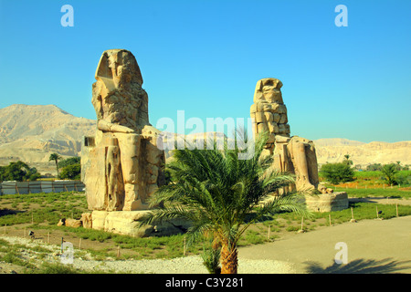 Colosses de Memnon statues gigantesques à Louxor Egypte Banque D'Images