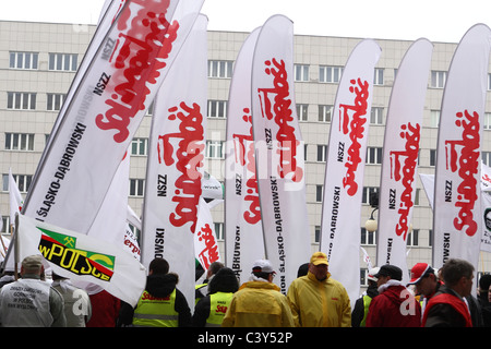 Les mineurs de charbon protester contre la privatisation de l'industrie charbonnière polonaise. Katowice, Pologne. Banque D'Images