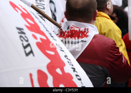 Les mineurs de charbon protester contre la privatisation de l'industrie charbonnière polonaise. Katowice, Pologne. Banque D'Images