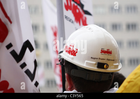 Les mineurs de charbon protester contre la privatisation de l'industrie charbonnière polonaise. Katowice, Pologne. Banque D'Images