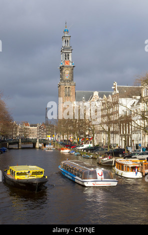 Westerkerk amsterdam hollande Pays-Bas canal Banque D'Images