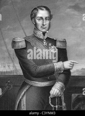 Ferdinand-Alphonse Hamelin (1796-1864) sur gravure de 1800. L'amiral français. Banque D'Images