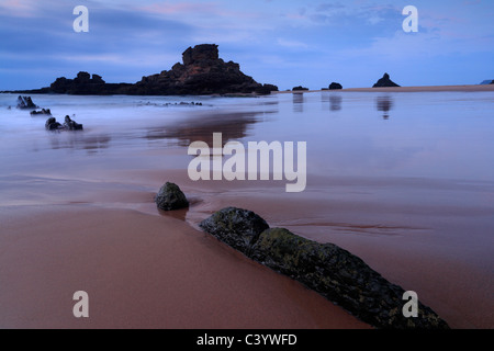 Coucher du soleil sur la belle plage de Praia de Castelejo près de Villa do Bispo dans la région de l'Algarve du Portugal Banque D'Images