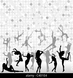 Recueillir des grandes femmes danse silhouettes sur fond abstrait, vector illustration, l'élément de conception Banque D'Images