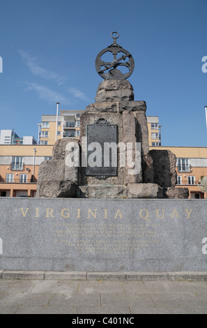 La Virginia Quay (premiers colons) Monument, situé sur la Tamise, East London, UK. Banque D'Images