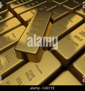 Or en lingot ou lingots dans l'éclairage dramatique comme une pile Banque D'Images
