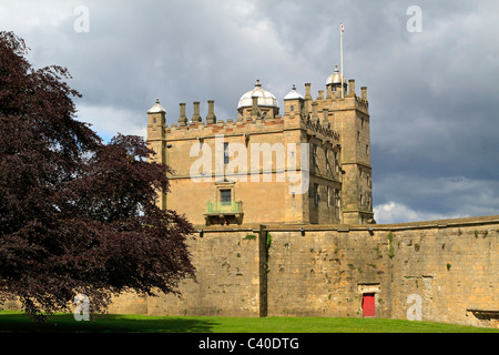 Château de Bolsover, Derbyshire. Soleil de l'après-midi sur le petit château vu au-dessus de la pierre à pied de la grande cour. Banque D'Images