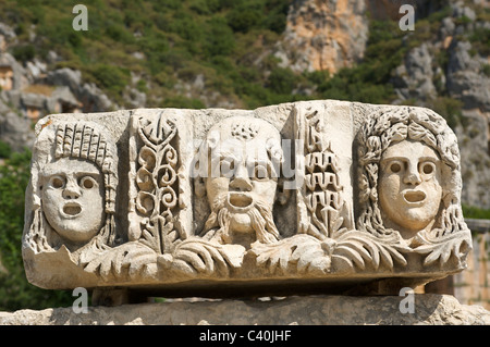 Riviera turque, masques de théâtre, Myra, Lycie, côte sud, la Turquie, la culture Banque D'Images