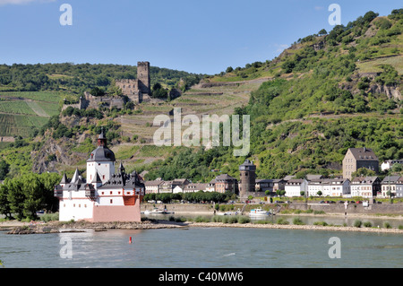 L'architecture, bastion, arrangement de connexion, le château, l'Allemagne, l'Europe forteresse, Kaub, monument culturel, vallée du Rhin moyen, Banque D'Images