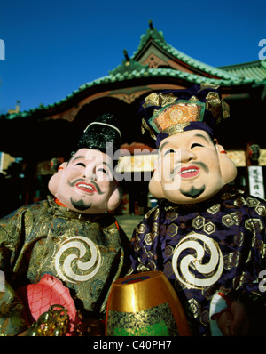 Asie, Asiatiques, des costumes, des divinités, de divertissement, de fortune, de dieux, maison de vacances, Japon, Japonais, Kanda, Kanda Myojin, monument, Chance, Luc Banque D'Images