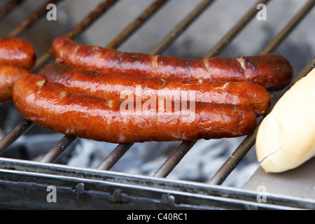 Saucisse kolbassa polonais sur un gril barbecue Banque D'Images