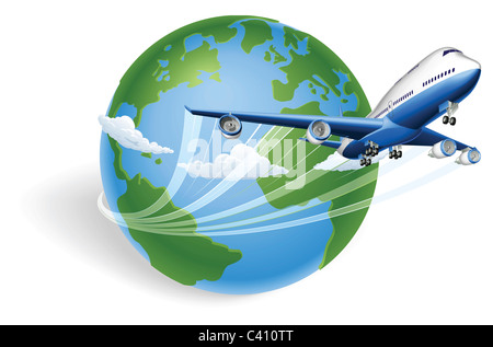 Le tour du globe en avion et l'avion Banque D'Images