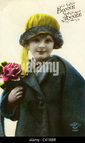 Carte Postale Ancienne Fantaisie - Bonne Année Enfant Avec Fleurs - France Années 1910 (écrite)
