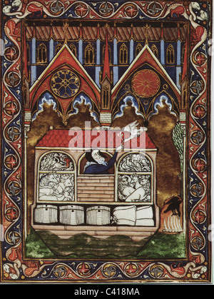 Religion, scènes bibliques, Arche de Noé, Noé envoie une colombe, illumination du Psalter de Saint Louis, 13ème siècle, Bibliothèque nationale de France, Paris, droits additionnels-Clearences-non disponible Banque D'Images