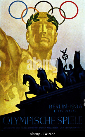 Sports, XI Jeux Olympiques, Jeux d'été, Berlin, Allemagne, affiche, 1936, droits supplémentaires-Clearences-non disponible Banque D'Images