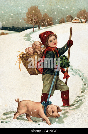 Fête, Saint-Sylvestre, carte de voeux, 1935, droits supplémentaires-Clearences-non disponible Banque D'Images