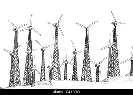 Les éoliennes de production d'électricité à Tehachapi, CA Banque D'Images