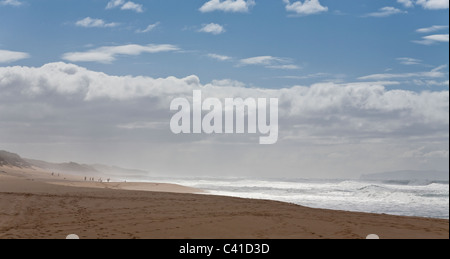 17 kilomètres de plage presque vide. Polihale Beach avec un rolling surf rugueux. dans l'île de Niʻihau se profile à l'horizon. Banque D'Images