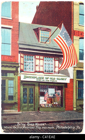 Début des années 1900 vintage postcard de Betsy Ross House de Philadelphie, Pennsylvanie Banque D'Images