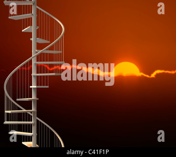 Coucher de soleil spectaculaire escalier en spirale avec éclairage nuages soleil Banque D'Images