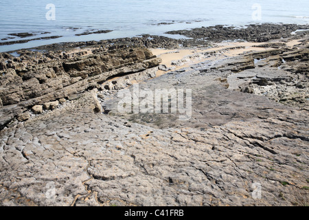 Des formations de roche calcaire à Oxwich Bay, la péninsule de Gower, dans le sud du Pays de Galles, Royaume-Uni Banque D'Images