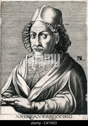 Andrea del Verrocchio, 1435/1436, - 7.10.1488, peintre et sculpteur italien, demi-longueur, gravure sur cuivre, par Nicolas de Larmessin (1640-1725), auteur de l'artiste n'a pas à être effacée Banque D'Images