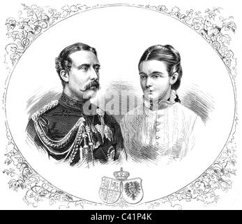 Arthur, 1.5.1850 - 16.1.1942, duc de Connaught et Stratharn, portrait, avec sa fiancée, la princesse Louise Margaret de Prusse, gravure sur bois, vers 1878/1879, Banque D'Images