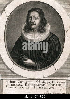 Eckenberger, Johann Christoph, 1644 - 1685, pasteur allemand, prêtre à Regensburg, portrait, gravure sur cuivre de Johann Caspar Gutwein, 1865, l'artiste n'a pas d'auteur pour être effacé Banque D'Images