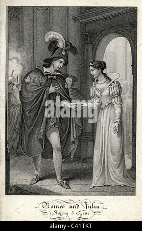 Shakespeare, William, 23.4.1564 - 23.4.1616, poète anglais, travaux publics, 'Roméo et Juliette' (1595), 1er, 5e acte, scène Roméo rejoint Juliette, gravure sur acier, Allemagne, début du xixe siècle, l'artiste a le droit d'auteur , de ne pas être effacé Banque D'Images