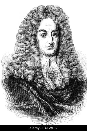 Leibniz, Gottfried Wilhelm, 1.7.1646 - 14.11.1716, polymath allemand, portrait, gravure sur bois, XIXe siècle, , Banque D'Images