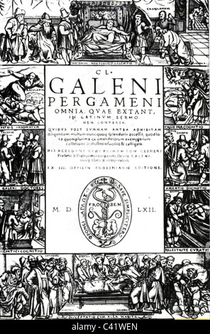 Galen de Pergamon, environ 129 - environ 216, médecin grec, écrits, titre, imprimé par Johann Froben, Bâle, 1561, , Banque D'Images