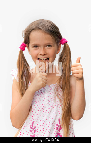 7 ans, fille de la crème glacée Banque D'Images