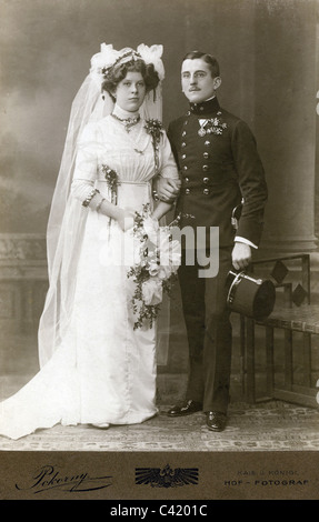 Personnes, mariage, couple de mariage, carte de cabinet, Pokorny, Vienne, Autriche, 1911, droits additionnels-Clearences-non disponible Banque D'Images