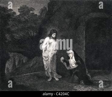 Religion, christianisme, Jésus Christ, résurrection, avec Marie Magdalene, 'Noli me tangere', mezzotint par W. Unger, 19e siècle, après peinture par Rembrandt van Rijn, pays-Bas, 1651, droits additionnels-Clearences-non disponible Banque D'Images