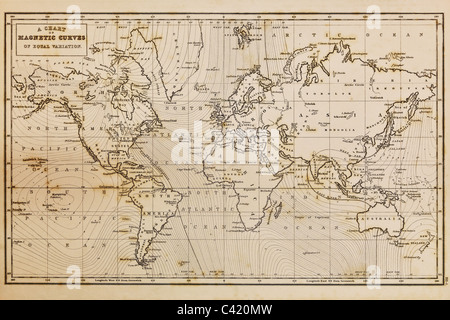 Photo d'une véritable carte du monde dessiné à la main, il a été tiré en 1844 et, par conséquent, les pays sont nommés comme ils étaient dans cette période Banque D'Images