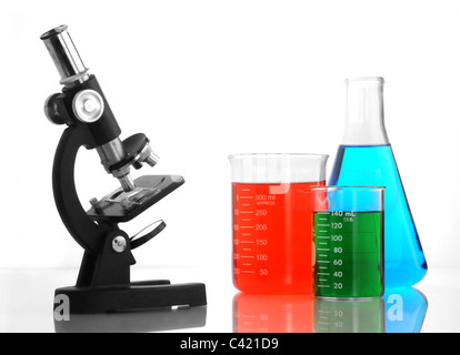 Les liquides colorés et microscope in laboratory