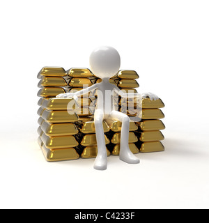 Homme assis dans un fauteuil d'or Banque D'Images