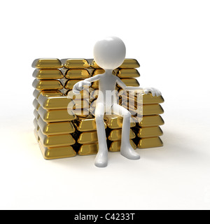 Homme assis dans un fauteuil d'or Banque D'Images