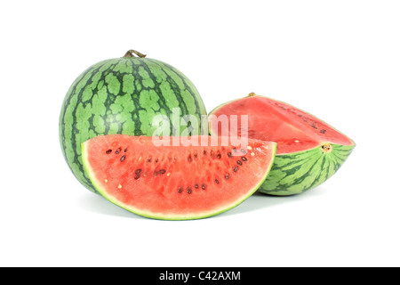 Melon d'eau avec deux pièces isolated on white Banque D'Images