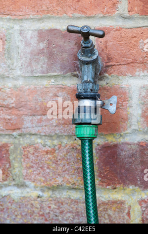 Jardin arrosage sur un robinet d'eau. UK Banque D'Images