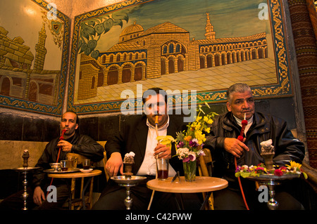 Vieux Damas Syrie tuyau eau thé café coffee house Bazaar Souq Banque D'Images