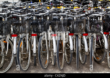 Location de vélos parking en lignes pattern shop îles baléares Banque D'Images