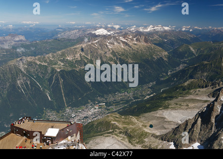 Vue aérienne de l'Aiguille du Midi de Chamonix, France Banque D'Images